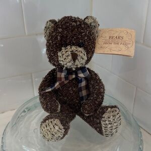 Brown and Cream Teddy Bear with Plaid Bow